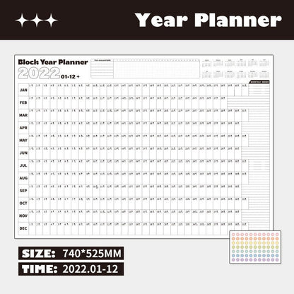 2022 yearly planner with goal tracker and organizer, large wall calendar 740x525mm, includes monthly overview, dated January to December 2022, whiteboard with black text, perfect for office or home.