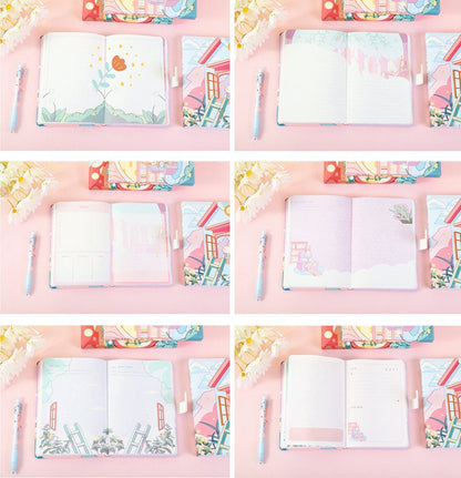 Rabbit's Daily Life Leather Journal with Magnetic Buckle - Kawaii Stationery  Open Pages Display