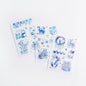 Dream Star Silver Foil Washi Sticker Set featuring blue watercolor designs of pandas, cats, rabbits, girl illustrations, and celestial motifs.