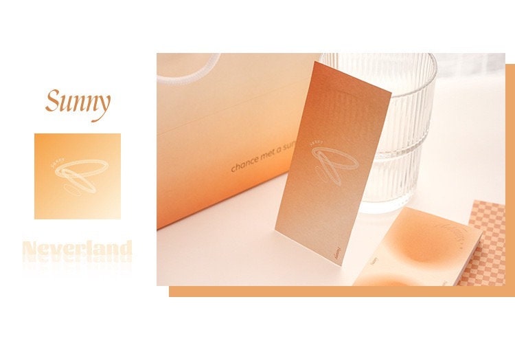 Dreamy Island Notepad Set with 90 sticky notes in warm orange gradient, featuring a "Sunny" theme and elegant design.