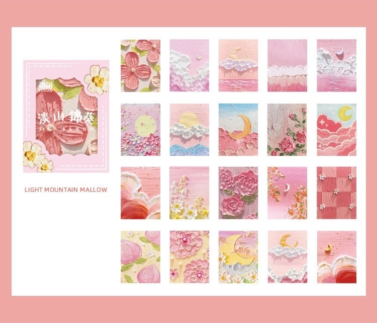 Rainbow Dream Decorative Scrapbook Paper - 60 Pages, featuring pastel pink and yellow designs with floral motifs, moons, and clouds, perfect for DIY crafts and journaling in kawaii style.