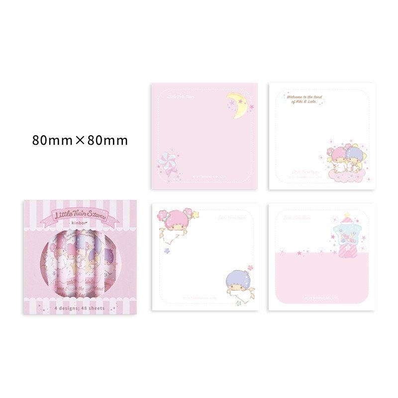 Cinnamoroll Notepad Set - 4 designs, 48 pages, 80mm x 80mm, cute kawaii stationary featuring pastel illustrations, ideal for jotting notes and messages.