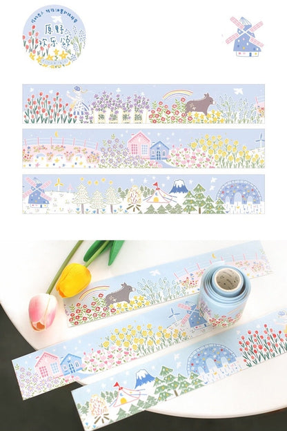 3m Wonderful Life Washi Tape - Christmas and DIY Craft, featuring whimsical holiday-themed designs with festive scenes, colorful flowers, windmills, and winter landscapes, ideal for scrapbooking and gift wrapping.