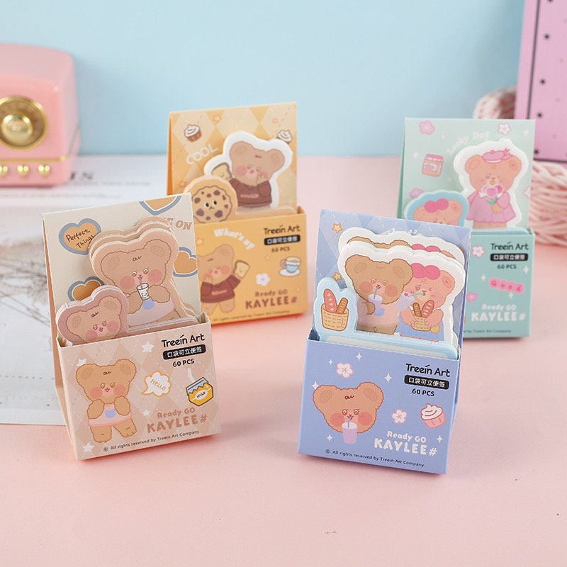 Milk Tea Weekend Sticky Notepad - 60 Pages Memo, featuring cute kawaii teddy bear designs in pastel-colored packaging, perfect for jotting down notes or reminders.