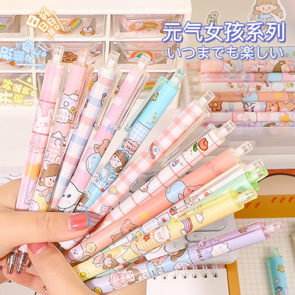 Kawaii Girl Gel Pen Set - 0.5mm Black Ink with Cute Pastel Designs and Cartoon Characters