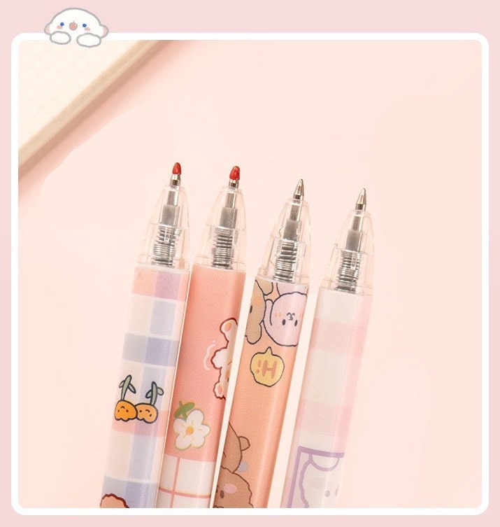 Kawaii Girl Gel Pen Set - 0.5mm Black Ink with cute pastel designs and adorable character illustrations. Perfect for journaling, note-taking, and school supplies.