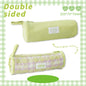 Double-Sided Milky Cream Fabric Pencil Case in green with quilted and plain sides, featuring a sturdy zipper and convenient carry handle, perfect for kawaii stationery lovers.