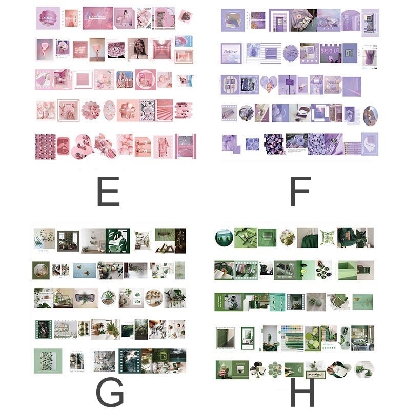 80-piece washi paper sticker set for mood board decor in various themes including pastel pink, lavender, and green.