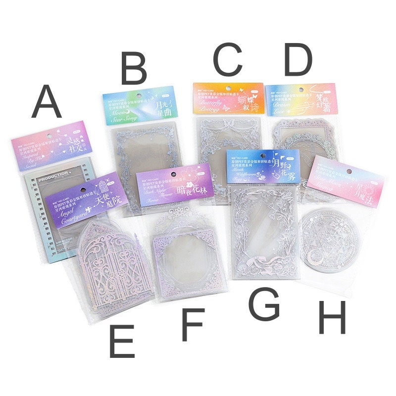 Fluorescent PET lace stickers set with 10 pieces, featuring intricate designs in various shapes, displayed in colorful packaging, perfect for scrapbooking and DIY crafts.