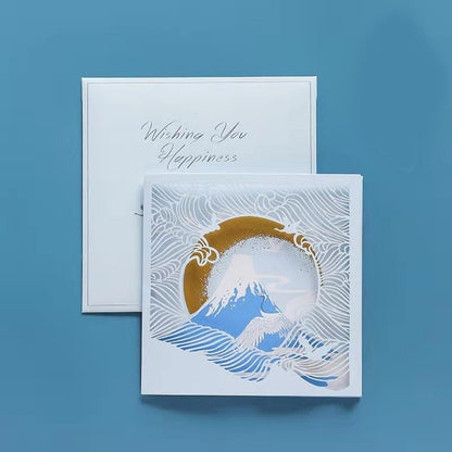 3D starlight studio pop up card with elegant wave and mountain design, versatile for all occasions, including birthdays, weddings, and holidays.