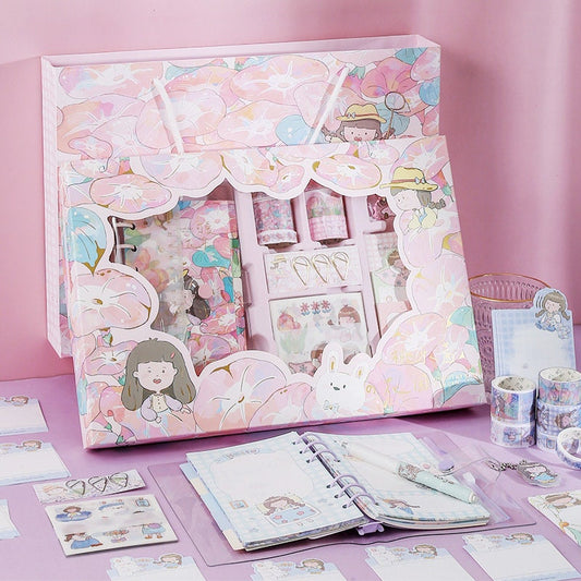 Dorothy Planner Gift Set - Kawaii Style Journal, Stickers, Washi Tape, Pink Pastel Floral Design