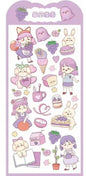 Kawaii gold foil jelly stickers featuring cute characters, bunnies, flowers, and assorted DIY craft icons in pastel colors.