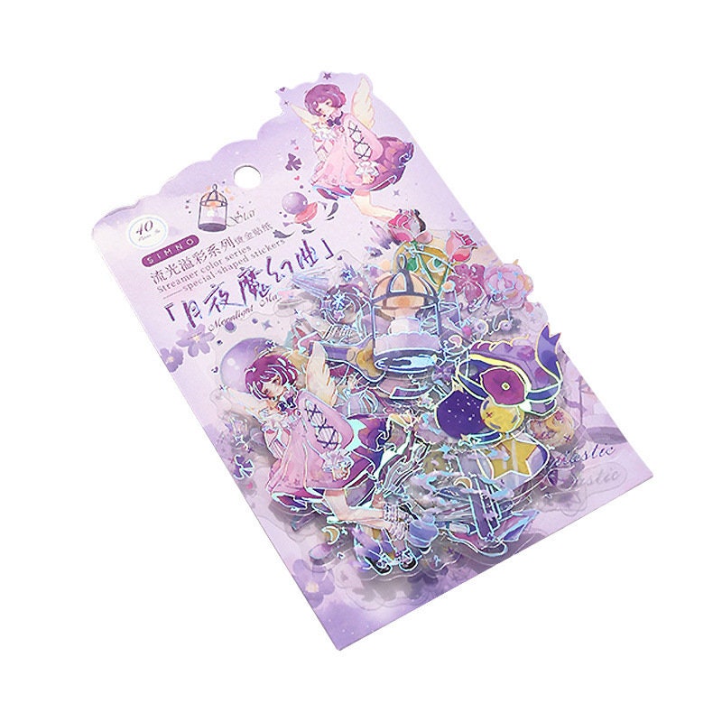 Ambilight Anime Girl Stickers - 40 Cute Set featuring various colorful and whimsical anime girl designs, perfect for decorating journals, scrapbooks, laptops, and more.