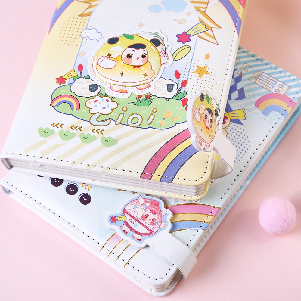 Kawaii Peach Leather Notebook with Magnetic Buckle and Bookmark - Cute Cartoon Design, Perfect for Journaling and Note-Taking