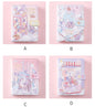 Kawaii Anime Leather Planner - Magic Girl Design in four styles labeled A, B, C, and D, featuring pastel-colored illustrations of magical girl themes including cute characters, balloons, and whimsical backgrounds.