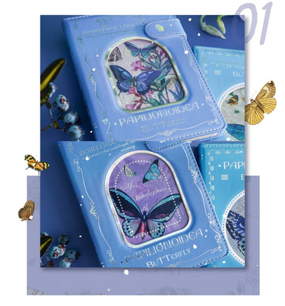 Butterfly Leather Notebook with 3D Pages and Bookmark in blue with butterfly cover and decorative elements.