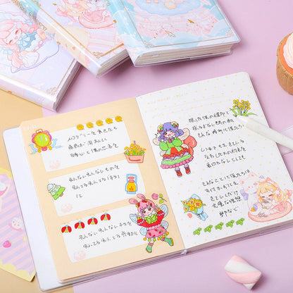 Lolita PVC Buckle Notebook - Open A5 Journal with Cute Kawaii Illustrations, 224 Pages, Stationary for Note-taking and Journaling