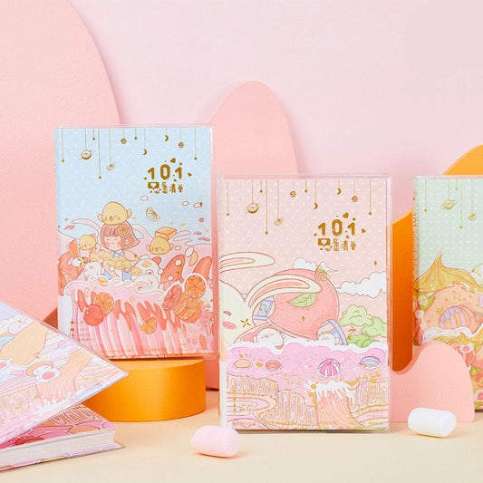 Orange Star Crystal Cover Journal - 192 Pages with cute kawaii design, featuring playful characters and vibrant pastel colors, perfect for note-taking, doodling, and journaling enthusiasts.