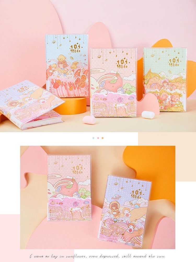 Orange Star Crystal Cover Journal with 192 Pages - Kawaii stationary featuring whimsical, pastel illustrations of dreamy landscapes and adorable characters.