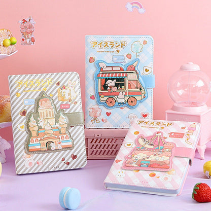 Ice Cream Van Leather Journal with Magnetic Buckle - Kawaii stationery featuring an adorable ice cream truck design.