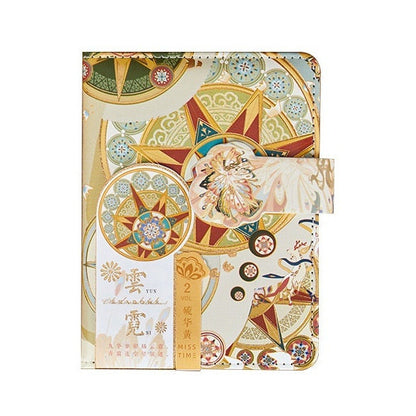 Aesthetic Pattern Leather Journal - A6 Magnetic Buckle with colorful geometric designs and intricate patterns.