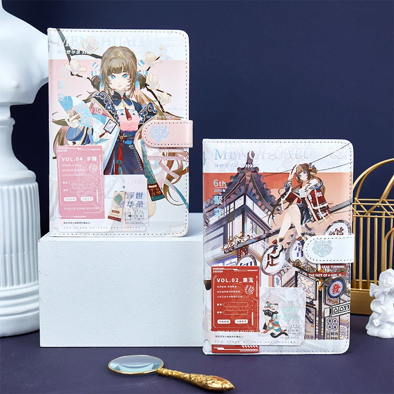 Magnetic Buckle Anime Journal with 3D Pages and Leather Cover, featuring vibrant anime character illustrations.