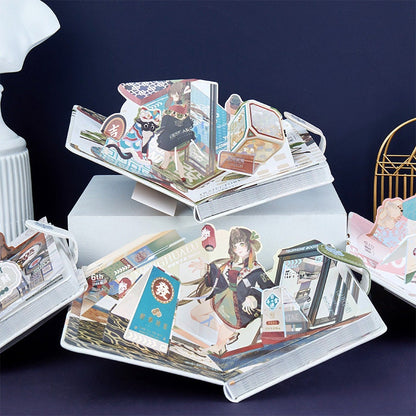 Magnetic Buckle Anime Journal with 3D pop-up pages and leather cover featuring vibrant anime characters and scenes. Ideal for kawaii stationary lovers.