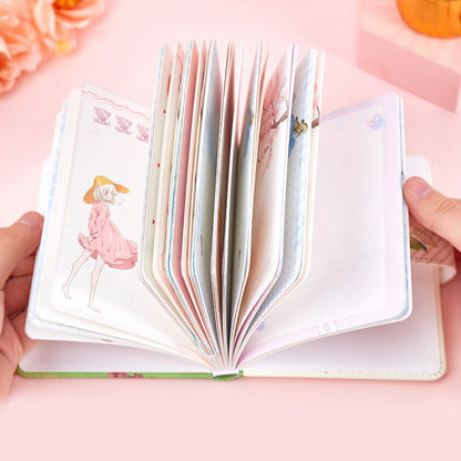 Colorful Page Leather Journal with Magnetic Buckle - A5 size, featuring kawaii-style illustrations and aesthetic designs.