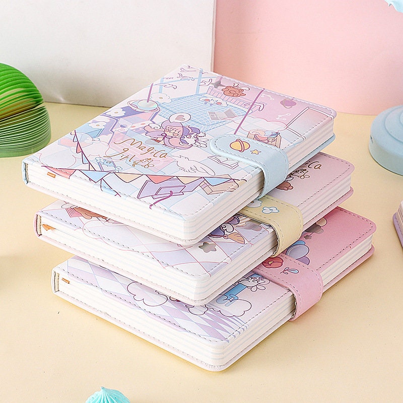 Kawaii anime leather planner featuring a magic girl design, with pastel-hued covers and cute illustrations, perfect for organizing and planning in adorable style.