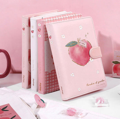 Peach Leather Planner in Pink A5 with Magnetic Closure, 228 Pages, featuring a cute peach design.