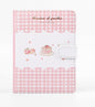 Pink A5 magnetic peach leather planner with 228 pages featuring a kawaii peach and cake design with pink gingham pattern.