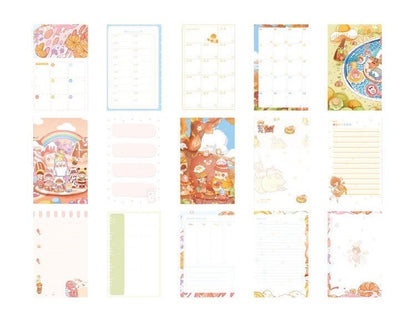 Orange Star Crystal Cover Journal - 192 Pages featuring kawaii style pages with cute illustrations, calendars, and note sections.