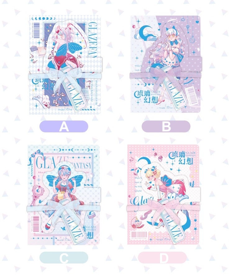 Milkyglass Pink Magnetic Leather Journal - 224 Pages with adorable anime-style character covers in four different designs, tied with matching ribbons, and featuring pastel kawaii themes