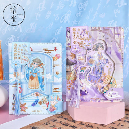 Cherry Blossom Girl Magnetic Buckle Hardcover Notebook featuring cute kawaii designs, pastel colors, and elegant tassels.