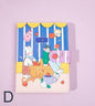 Coolplay A6 Magnetic Leather Journal - Blue with cute colorful animal illustrations and retro market design.