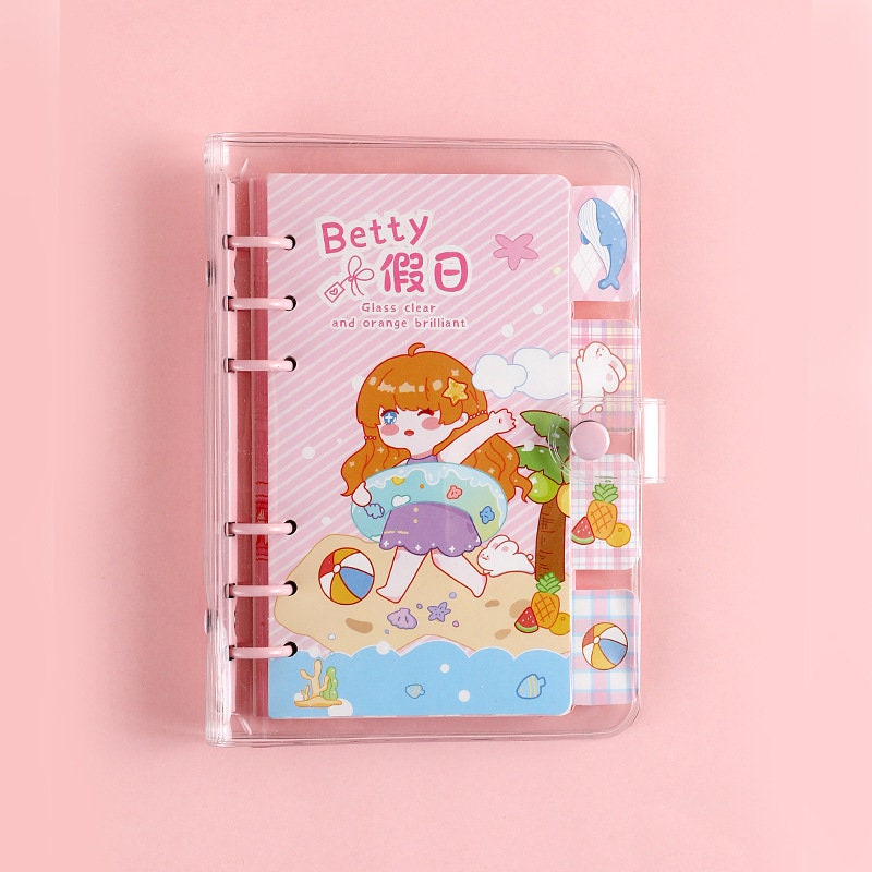 Betty's Vacation B6 Loose Leaf Planner with kawaii beach-themed cover featuring a cute girl, tropical elements, and a clear protective casing, perfect for fun and functional planning.