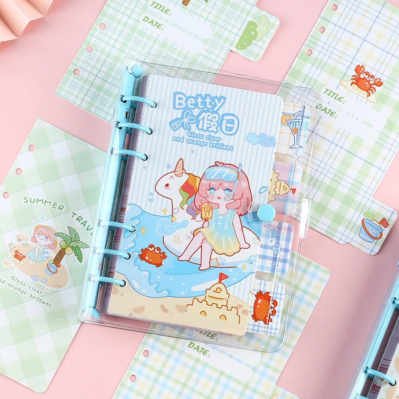 Betty's Vacation B6 Loose Leaf Planner featuring kawaii summer theme with cute illustrations, unicorn, ice cream, and pastel colors.