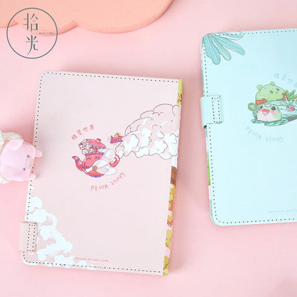 Animal World Leather Journal with Magnetic Buckle, 224 Pages - Cute Kawaii Stationery with Adorable Animal Designs on Pink and Blue Covers