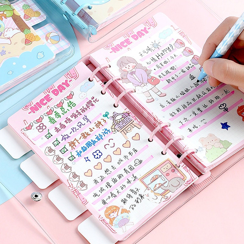 Betty's Vacation B6 Loose Leaf Planner with cute kawaii designs, colorful illustrations, and handwritten notes.