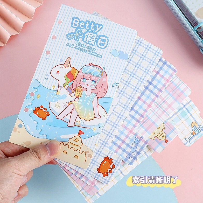 Betty's Vacation B6 Loose Leaf Planner with kawaii design featuring a girl, unicorn float, and beach elements.