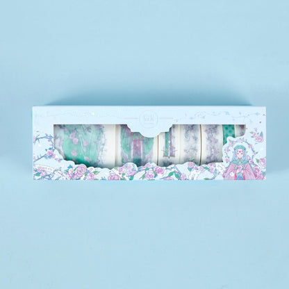 Anime Washi Tape Set - 8 Rolls for Crafting in Decorative Box on Blue Background