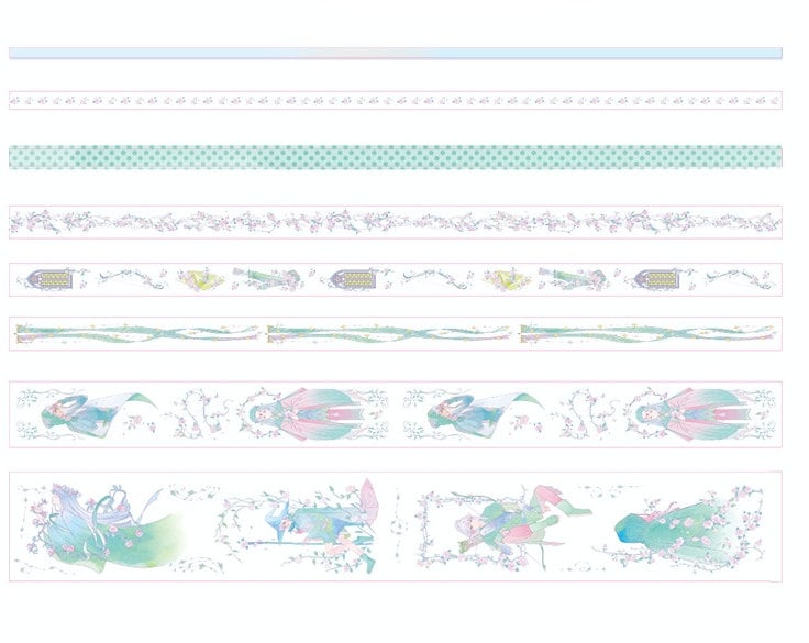 Anime Washi Tape Set - 8 Rolls for Crafting featuring various pastel designs including floral patterns, Japanese themes, and cute anime characters, perfect for scrapbooking, decorating planners, and DIY projects.