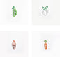 Creative vegetable-shaped paper clips in designs of a pea pod, radish, ice cream cone, and carrot; cute stationery and office supplies.