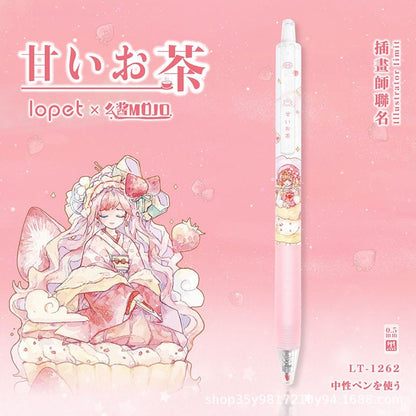 Kawaii Girl Gel Pen, 0.5mm Quick Dry Black Ink, Cute Stationery, Pink and White Design, Adorable Anime Character, School Supplies, Office Accessories