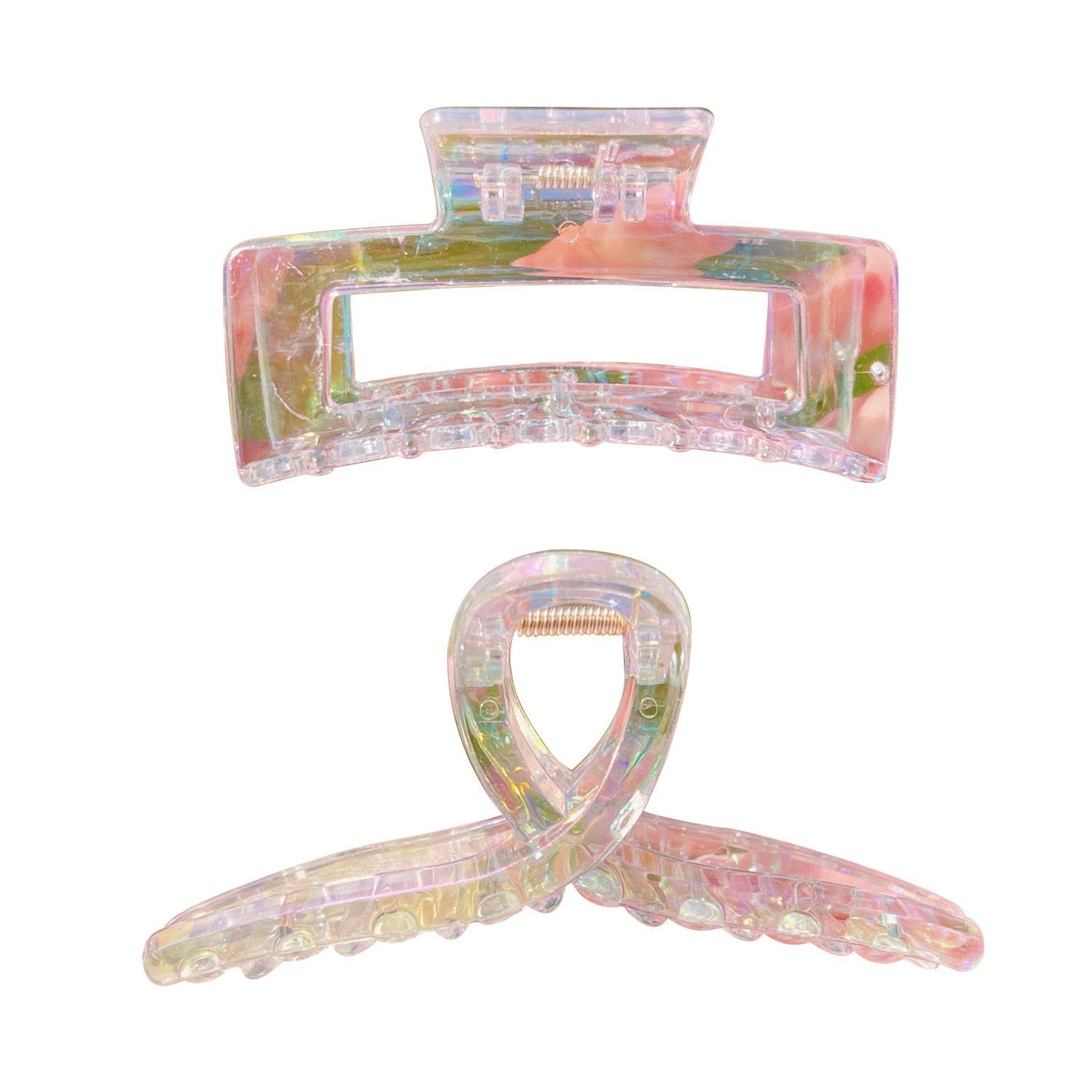 Transparent Rainbow Acrylic Hair Claw Clip in kawaii style, showcasing a sturdy and vibrant design perfect for securing hair.