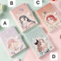 Kawaii Girl PVC Notebook with Buckle - 256 Pages, featuring four pastel-colored designs labeled A, B, C, and D. Each notebook cover showcases a cute anime girl illustration with a secure buckle closure. Perfect for note-taking, journaling, or as a charming gift for stationary enthusiasts.