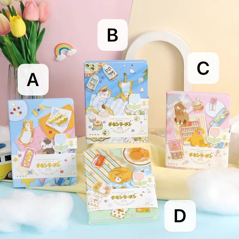 Magnetic Buckle Leather Journal in Cute Kawaii Animal Design - It Tastes Better Series, Featuring Adorable Illustrations, Perfect for Note-taking and Drawing, Available in Four Variants: A, B, C, and D.