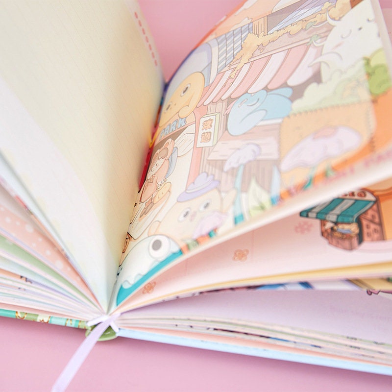 Magnetic Buckle Animal Park Leather Notebook with cute animal illustrations and pastel-colored pages.