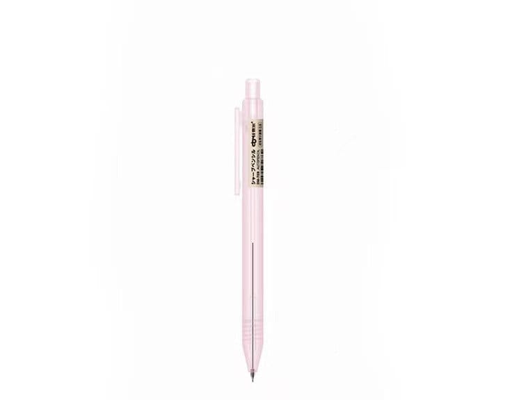 0.5mm transparent mechanical pencil, minimalist design, office stationery, kawaii style, pink barrel, fine point, writing tool