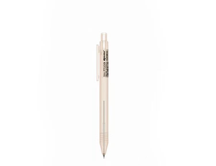 0.5mm transparent mechanical pencil, minimalist office stationery, clear plastic body, fine-tip precision, sleek design, ideal for note-taking and drawing